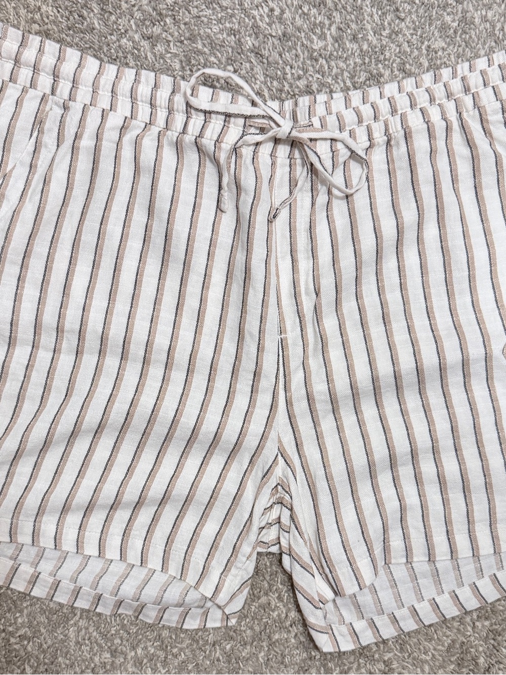 Old Navy Striped Drawstring UNISEX Shorts - Cream & Brown SZ XXL